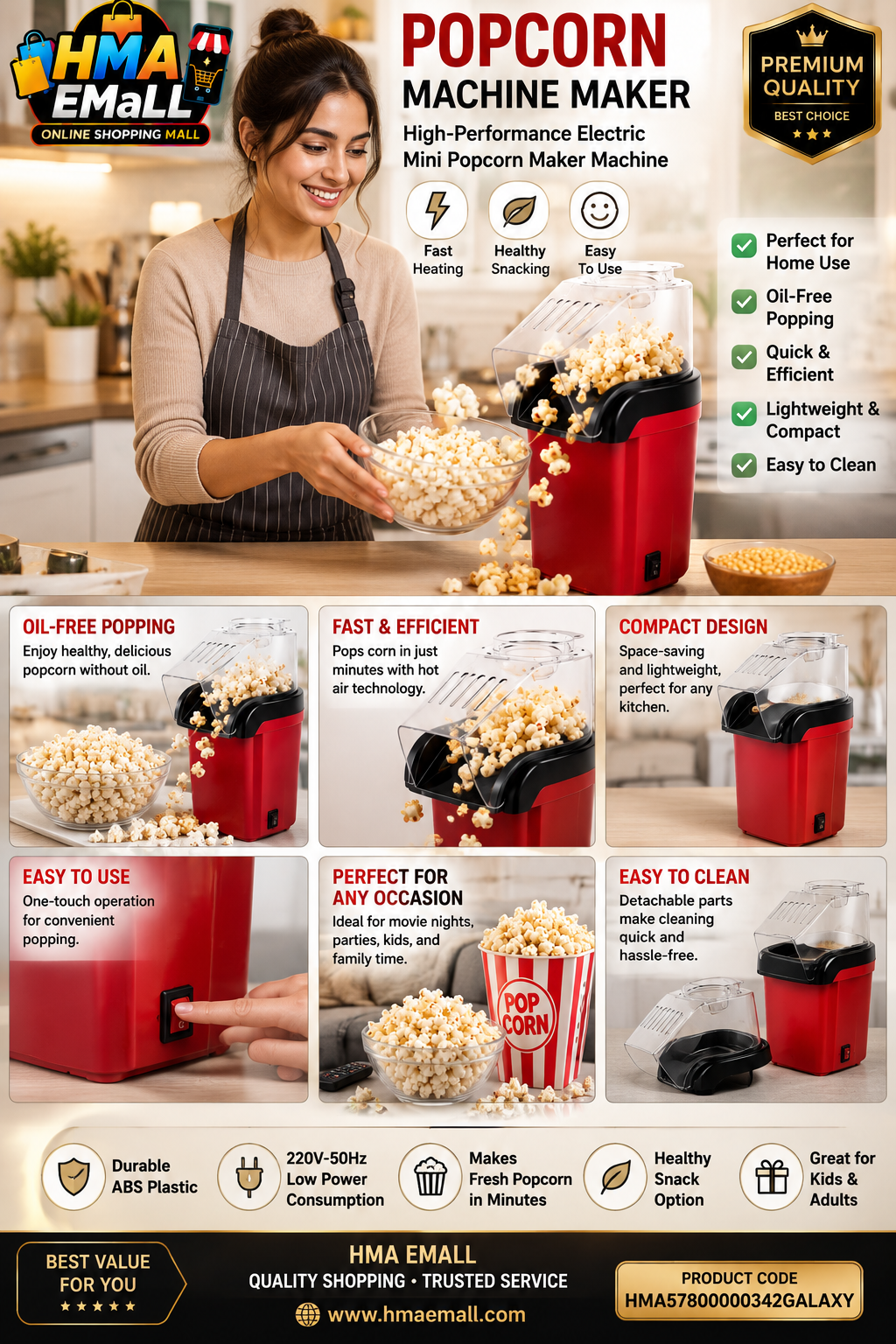 Popcorn Machine Maker High-Performance Electric Mini Popcorn Maker Machine
