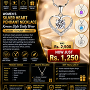 Women's Silver Heart Pendant Necklace – Korean Style Daily Wear