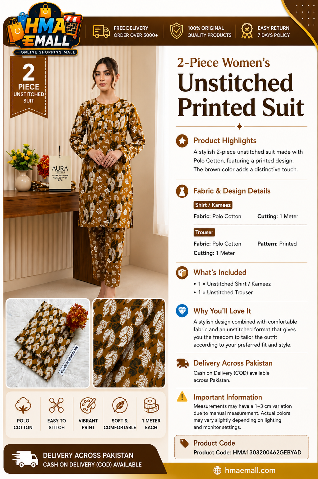 2-Piece Women's Unstitched Printed Suit