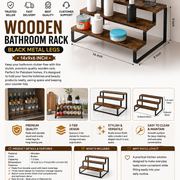 Wooden Bathroom Rack Black Metal Legs 14x9x6 Inch