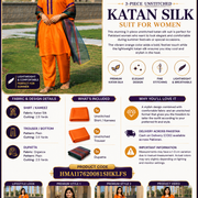 3-Piece Women's Unstitched Orange Katan Silk Suit