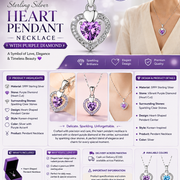 Sterling Silver Heart Pendant Necklace with Purple Diamond