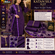 3-Piece Women's Unstitched Purple Katan Silk Suit