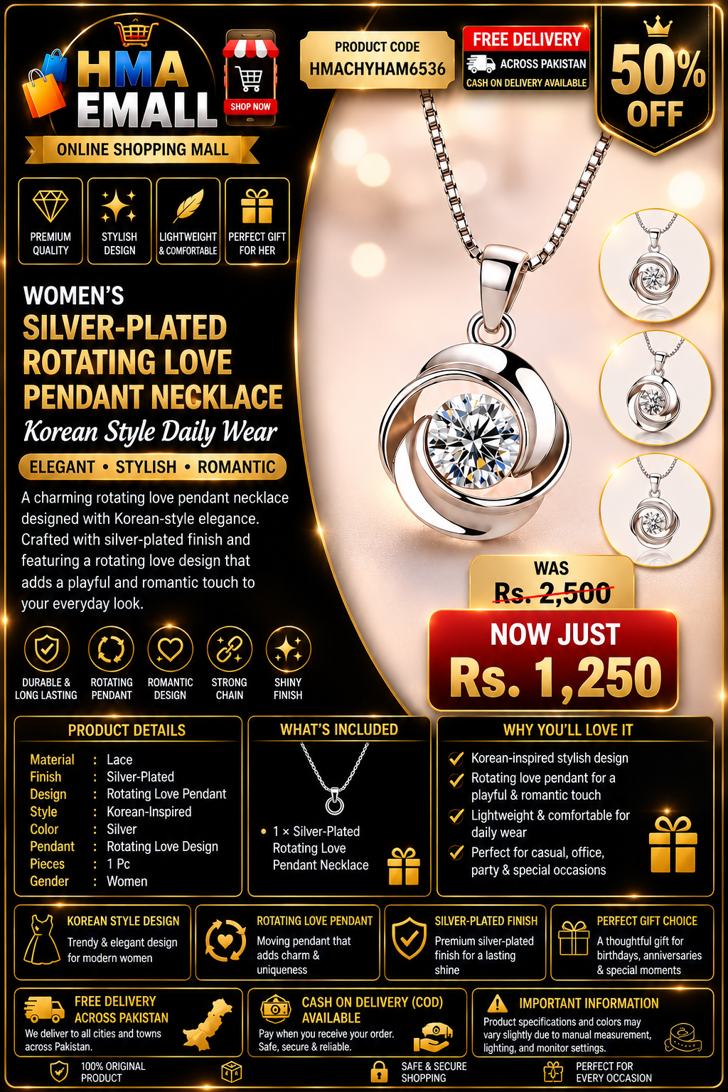 Women's Silver Plated Korean Love Pendant Necklace