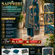 SAPPHIRE – Women’s 3-Pcs Green-Floral Unstitched Printed Lawn Suit – Apparel Accessory Designed for Fashion