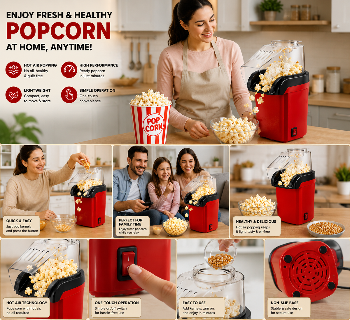 Popcorn Machine Maker High-Performance Electric Mini Popcorn Maker Machine