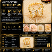 White Crystal Butterfly Ring for Women Adjustable Alloy