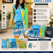 1-Piece Women Unstitched Swiss Lawn Printed Shirt Blue Floral Summer Wear