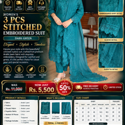 Women's 3 Pcs Premium Quality Arabic Lawn Stitched Embroidered Suit – Dark Green
