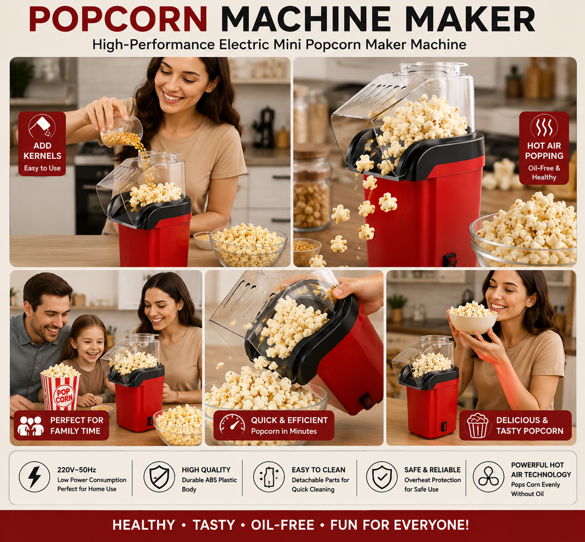 Popcorn Machine Maker High-Performance Electric Mini Popcorn Maker Machine