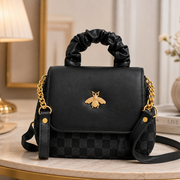 Women Printed Chain Strap Shoulder Bag Black - White