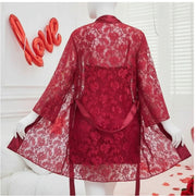 Soft Lace Robe & Silk Inner – 2 Piece Transparent Net Gown Set