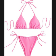 Women’s Bikini Set – Halter Neck Triangle Top & Adjustable Side-Tie Bottom