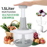 1.5L Manual Food Chopper – Speedy Hand Press Vegetable & Fruit Cutter - Plastic Body (Random Color)