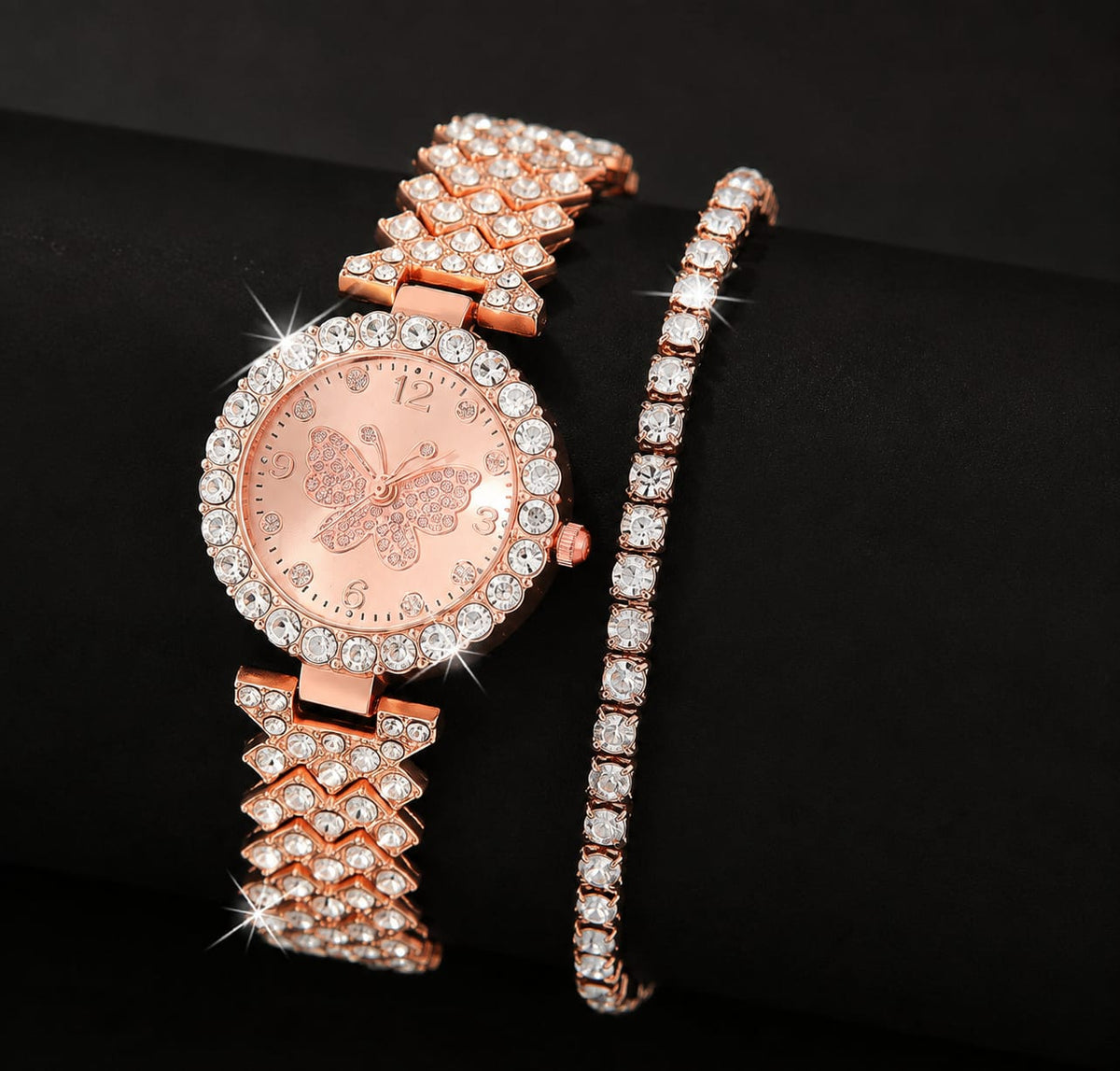 Women's Butterfly Quartz Watch And Bracelet Set