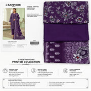 SAPPHIRE – Women’s 3-Pcs Purple-Floral Unstitched Printed Lawn Suit – Apparel Accessory Designed for Fashion