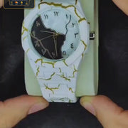 Men's Carbon Fiber Marble Watch White - Gold